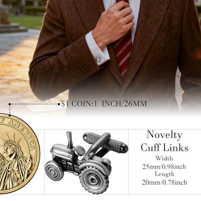 HAWSON Various Unique Cuff Links Mens, Animal/Tactical/Music/Holiday/Cufflinks, Themed Wedding Dinner Party Gift Suit Accessories - style: Tractor