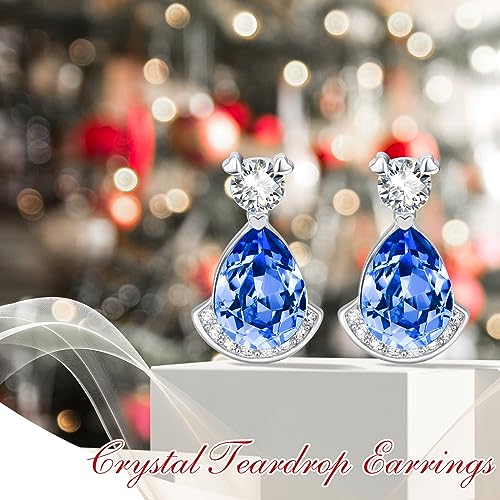 Birthstone Teardrop Crystal Stud Earrings for Women 925 Sterling Silver Solitaire Studs Halo Earrings for Birthday Gifts Teardrop Earrings for women - style: I September