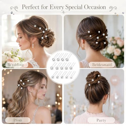 40 Pcs Silver Rhinestone Pearl Hair Pins for Women - U-Shaped Decorative Flower Diamond Hair Accessories, Perfect for Wedding, Prom, Brides, Bridesmaids & Daily Wear