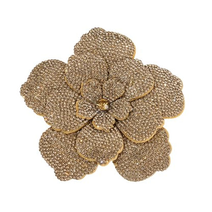 Rhinestone Flower Brooch Pin for Women Men Elegant Sparkly Crystal Camellia Floral Lapel Pins Shawl Dress Suit Clothes Accessories Wedding Party Fashion Jewelry 105mm - color: Brown