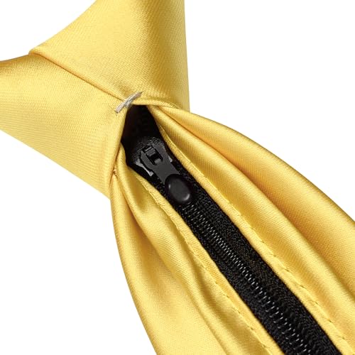 Branduce 3.15"（8cm） Mens Solid Satin Tie Pre-tied Adjustable Zipper Necktie for Business and Wedding - color: Light Gold