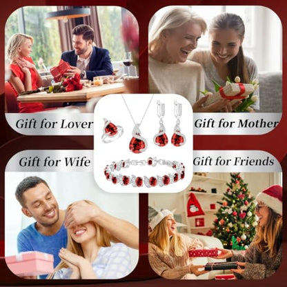 Jewelry Set for Women Teardrop Earrings Necklace Ring Bracelet Set Party Wedding Jewelry Gift for Mother Wife Friend - color: Garnet