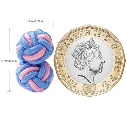 HONEY BEAR Round Silk Knot Elastic Fabric Cufflinks for Men Women 1 Pair | Wedding Business, Tarnish-Resistant, for Groomsmen, Father, Husband, Wife, Anniversary, and Formal Events - style: Blue+Pink