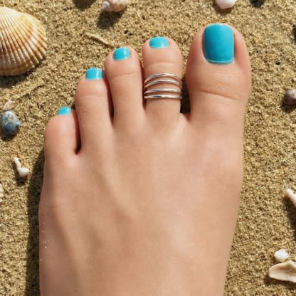 Sterling Silver Toe Ring, Adjustable Open Band, Handmade | Fits Toe, Knuckle or Pinky Ring | One Size Fits Most | Comfortable to Wear | Minimalist Style | Water Resistant - style: Hammered Multi-Band