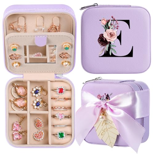 AYGXU Travel Jewelry Box for Women and Girls - Small Case With Initial A-Z - Teacher Gifts - color: purple, size: E