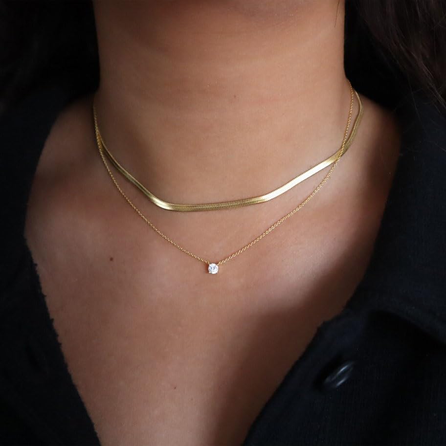 Dainty Choker Necklace for Women 18K Gold Plated Shining Dots Box Chain Sparkle Necklaces Cute Paperclip Link Herringbone Necklace Exquisite Jewelry Gifts for Mom Girlfriend - style: Z/Simple Diamond GD