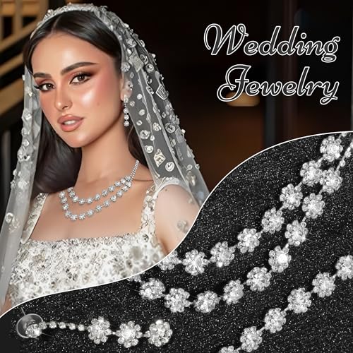 Rhinestone Jewelry Set Crystal Pearl Necklace Bracelet Earrings | Sparkly Necklace Dangle Earrings,Wedding Prom Formal Costume Jewelry Sets for Women - color: Silver7