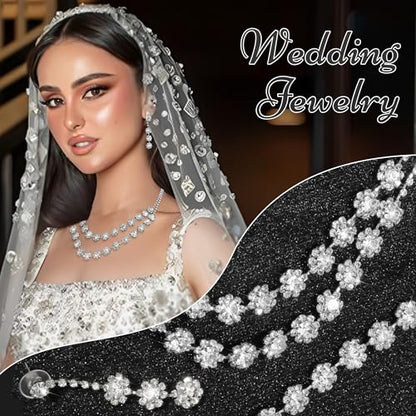 Rhinestone Jewelry Set Crystal Pearl Necklace Bracelet Earrings | Sparkly Necklace Dangle Earrings,Wedding Prom Formal Costume Jewelry Sets for Women - color: Silver7