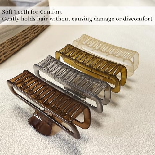 5 Inch Large Hair Claw Clips, No Slip Glossy Jelly Square XL Clips for Thick Long Curly Hair, Women's Big Rectangle Strong Clips, 4 Pack - color: A7 5 inch