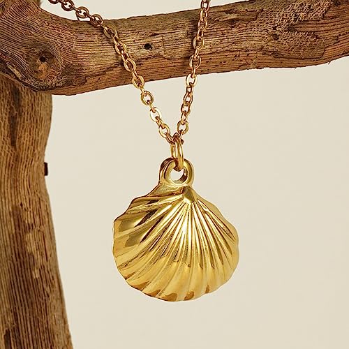 18K Gold Plated Stainless Steel Bee Honeycomb Pendant Necklace, Adjustable Y Lariat Conch/Guitar/Horseshoe Necklace for Women - color: Gold, style: SeaShell