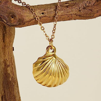 18K Gold Plated Stainless Steel Bee Honeycomb Pendant Necklace, Adjustable Y Lariat Conch/Guitar/Horseshoe Necklace for Women - color: Gold, style: SeaShell