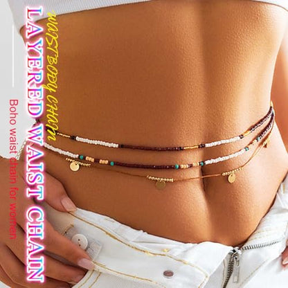Nicute Boho Beads Belly Chain Layered Waist Chain Beach African Bikini Body Accessory for Women