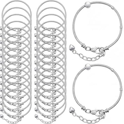Hicarer 30 Pieces 7.87 Inch Snake Charm Bracelet Chain Bracelet Chains with Heart Lobster Clasp Extender for Women DIY Jewelry Crafts Supplies, Silver - color: silver