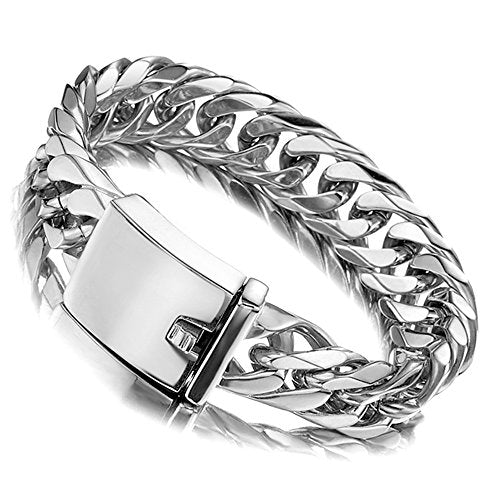 Miami Cuban Link Chain Bracelet 16mm Big Silver White Stainless Steel Curb Bangle for Men