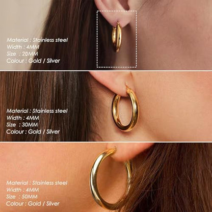 2 Pairs Gold/Silver Hoop Earrings For Women Set Trendy,14K Plated Gold Chunky Huggie Hoop Earings Pack,Oval Twisted Statement Silver Hoops,Fashion Jewelry Gift - color: 14) 20mm chunky hoop