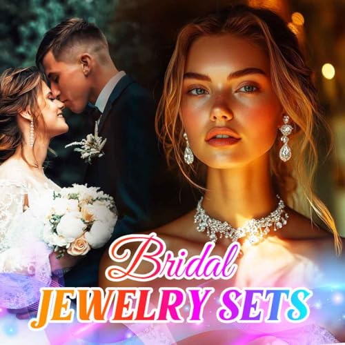 Bride Silver Bridal Necklace Earrings Set Crystal Wedding Jewelry Set Rhinestone Choker Necklace for Women and Brides - color: E Silver