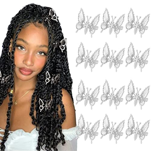 DEEKA 12 PCS 3D Moving Butterfly Hair Clips Metal Silver Moving Wings Butterfly Hair Accessories 90s Hair Clips Barrette for Women and Girls -Silver - color: Silver