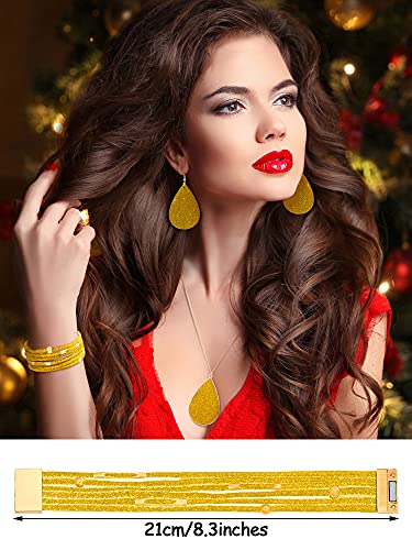 Hicarer 4 Pcs Jewelry Sets for Women Glitter Necklace and Earring Set Multi Layer Bracelet Costume Jewelry Sets for Bridal Shower Wedding - color: Yellow