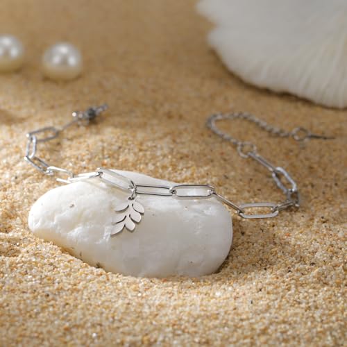 Dreamtimes Daisy Flower Anklets for Women Leaf Anklet Dainty Beach Anklet Jewelry Stainless Steel Adjustable Foot Chain Summer Boho Charm Foot Ankle Bracelet Jewelry - color: Leaf-Silver