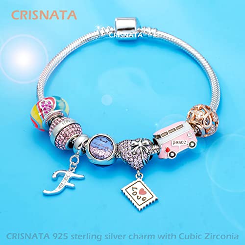 26 Letter Pendant Charms, Polished 925 Sterling Silver Complete Initial A-Z Dangling CZ Stone Alphabet Beads, fits European Bracelet Necklace, Gift for Mother/Father/Daughter/Son/Sister/Aunt - color: Letter F CZ Pendant Charm