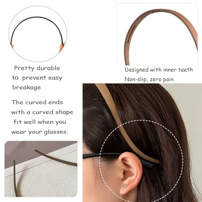 6pcs Square Sunglasses Headbands for Women & Girls No Pressure Headband | Neutral Color Hairband Non Slip with Teeth