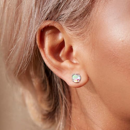MILACOLATO S925 Sterling Silver Stud Earrings for Women Men Hypoallergenic 18K Gold Plated Cubic Zirconia Earrings Studs Brilliant Simulated Diamond Halo Earring for Sensitive Ears - style: 18K White Gold Plated - AB CZ