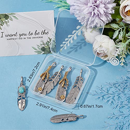GORGECRAFT 1 Box 8PCS Silver Golden Alloy Big Feather Turquoise Pendant Stainless Steel Silver Feather Charms Necklace Feather Dangle Antique Charms for DIY Key Chain Jewelry Making Findings - style: 8PCS 4 Styles