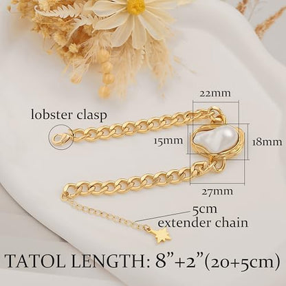 SOFYBJA 18k Gold Plated Personalized Chunky Cuban Oval Link Chain Bracelets for Men Toggle Rope Bracelet Jewelry for Women - style: Pearl Cuban Chain Link Bracelet