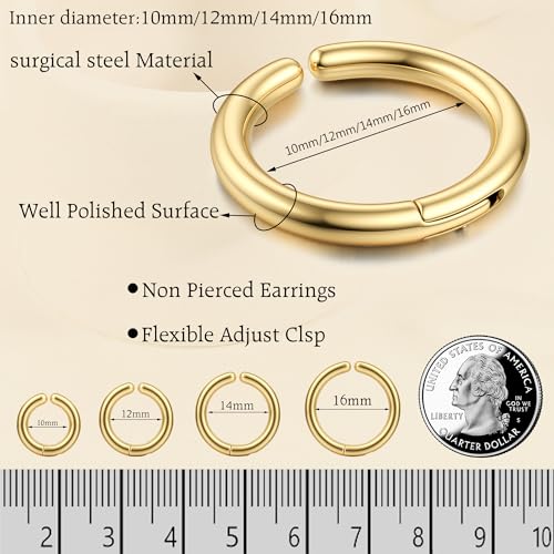YADOCA 8 Pieces Clip On Earrings For Men Women Non-Piercing Fake Earrings Stainless Steel Clip On Hoop Earring Cool Earrings Ear Clips Set for Gifts - style: Gold: 10/12/14/16mm