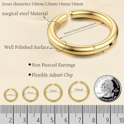 YADOCA 8 Pieces Clip On Earrings For Men Women Non-Piercing Fake Earrings Stainless Steel Clip On Hoop Earring Cool Earrings Ear Clips Set for Gifts - style: Gold: 10/12/14/16mm