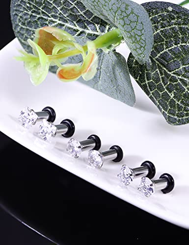 8G 6G 4G 2G 0G 1/2 inch Stainless Steel Ear Gauges - Round, Square, Heart, Cubic Zirconia - 3mm to 12mm - Silver, 3 Pairs - color: Gauge=8g=3mm
