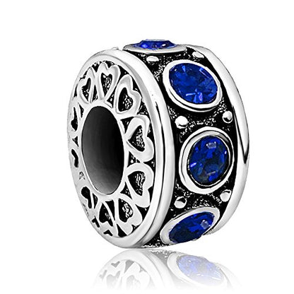 Birthstone Birthday Compatible With Pandora Charms Bracelet | Heart, Birthstone, Birthday Cake, Womens Bead Charms for Bracelets, Christmas Jewelry - style: Blue September Birthstone
