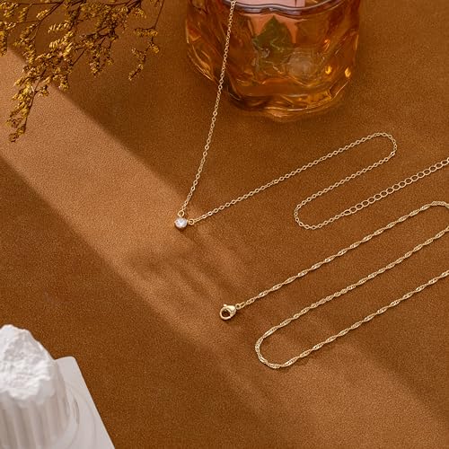 CHESKY Gold Layered Necklaces Set, 14K Gold Plated Paperclip Chain Stack | 3 Pcs Dainty Layering Necklaces, Gold CZ Pendant Necklace Trendy Jewelry Gift for Women Daily Wear - style: CZ-wave