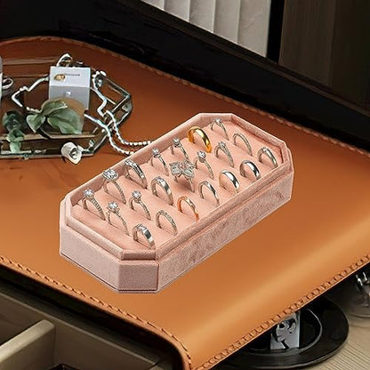Velvet Ring Organizer Display Tray Jewelry Box Earring Holder Case | for Wedding Birthday Christmas Day (Blush Peach) - color: Blush Peach