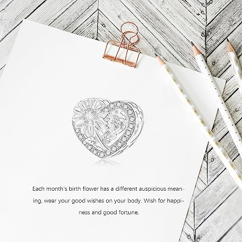 Birth Flower Birthstone Charm for Pandora Charms Bracelets Necklace 925 Sterling Silver Heart Love Charm Birthday Mother's Day Christmas Jewelry Gifts - color: 04-April