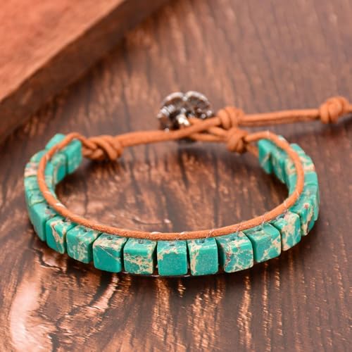 7 Chakra Bracelet Bohemian Handmade Leather Wrap Healing Protection Natural Stone Yoga Beaded Bracelets Boho Friendship Jewelry - color: Lake Blue