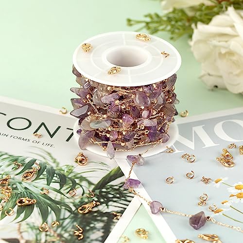 KYUNHOO 5M KC Gold Plated Brass Chain for Jewelry Making Supply Findings | Purple Irregular Natural Stone Necklace Chains Bulk Charm Crafting Chain with Jump Rings lobster Clasps for Women Men DIY - color: Natural Stone-Purple