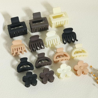 16Pcs Medium Claw Hair Clips for Women Girls,Matte Rectangle Double Row Teeth Flower Semicircle Small Claw Clips for Thin/Medium Thick Hair, Jaw Clips Nonslip Clips (Beige,Khaki,Brown,Black) - color: Beige, Khaki, Brown, Black