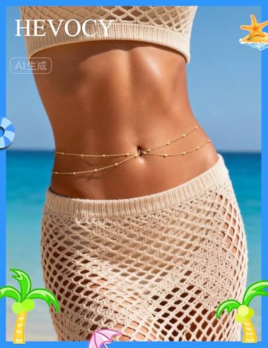 Gold Layered Waist Chain for Women, Adjustable Belly Chain | Adjustable layered waist chain for beach days, summer outfits, festivals, vacations, parties, and daily styling - style: Gold Style 4