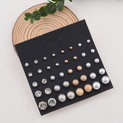 Pearl Stud Earrings for Women Elegant Trendy Round Cubic Zirconia Earrings Studs Pearl Cz Studs Earring for Women - color: black