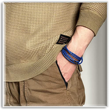 Xusamss Fashion Alloy Buckle Multilayer Leather Wrap Cuff Bracelet,7.5inches - color: Blue