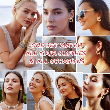 5 Pairs Gold Clip On Hoop Earrings for Women, Stylish Chunky Gold Hoops Earrings Set Golden Clip on Earring No Piercing Fake Earring Set