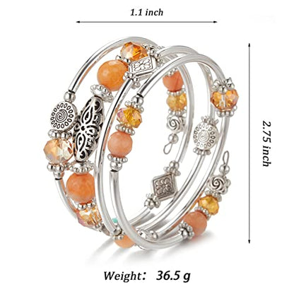 FULU AUTUMN Stackable Beaded Bracelets for Women Boho Wrap Silver Bracelet Layered Fashion Jewelry Gifts for Her - color: Orange
