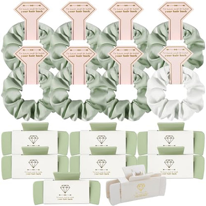 Bridesmaid Scrunchies Proposal Gifts 4.1 Inch Square Set of 8 Bachelorette Hair Claw Clips ideas Bridal Shower Gift for Wedding Party Favors (16pcs White&Sage Green) - color: 16pcs White&Sage Green