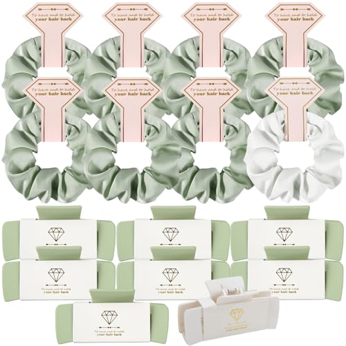 Bridesmaid Scrunchies Proposal Gifts 4.1 Inch Square Set of 8 Bachelorette Hair Claw Clips ideas Bridal Shower Gift for Wedding Party Favors (16pcs White&Sage Green) - color: 16pcs White&Sage Green