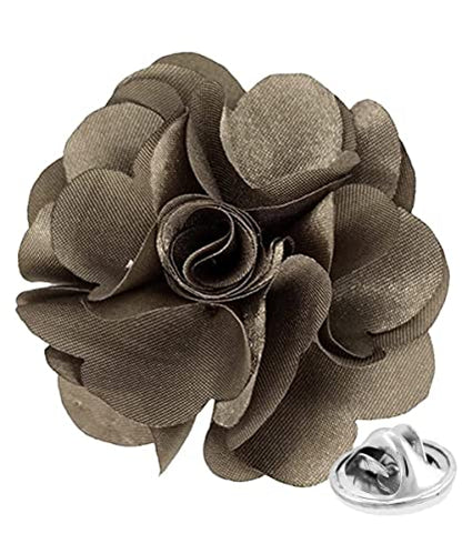 Premium Men's Formal Solid Color Flower Lapel Pin - Boutonniere for Men, Brooch Pin - color: Taupe