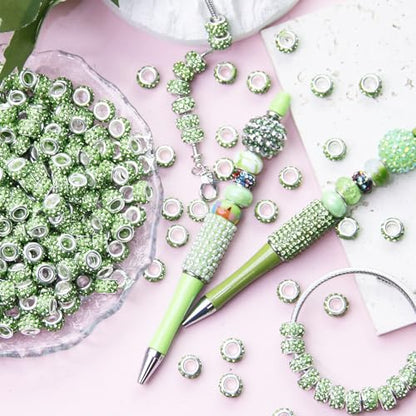 ZYEHXED 200Pcs Green Large Hole Rhinestone Beads, Round, Loose Beads, Craft Bead, DIY Bracelet Necklace Jewelry Making Supplies - color: Green, size: 200pcs