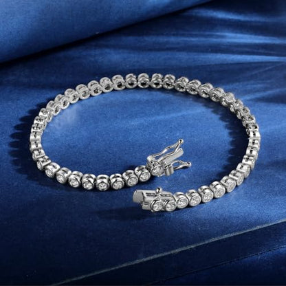 Tennis Bracelet for Women, White Gold Plated with Bezel Clear 3mm Round Cut Cubic Zirconias - size: 6.5 inch