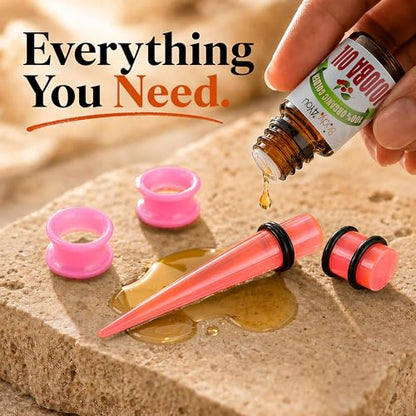 BodyJ4You 54PC Ear Stretching Kit 14G-12mm - Aftercare Jojoba Oil - Acrylic Plugs Gauge Tapers Silicone Tunnels - Lightweight Expanders Men Women - color: Transparent Pink