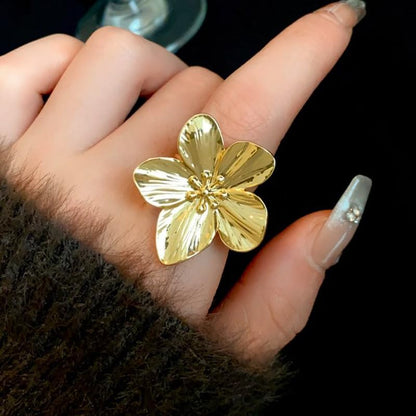 Gold Flower Ring for Women Trendy Silver Flower Statement Ring Adjustable Minimalist Rings Jewelry - color: Gold, style: Flower A